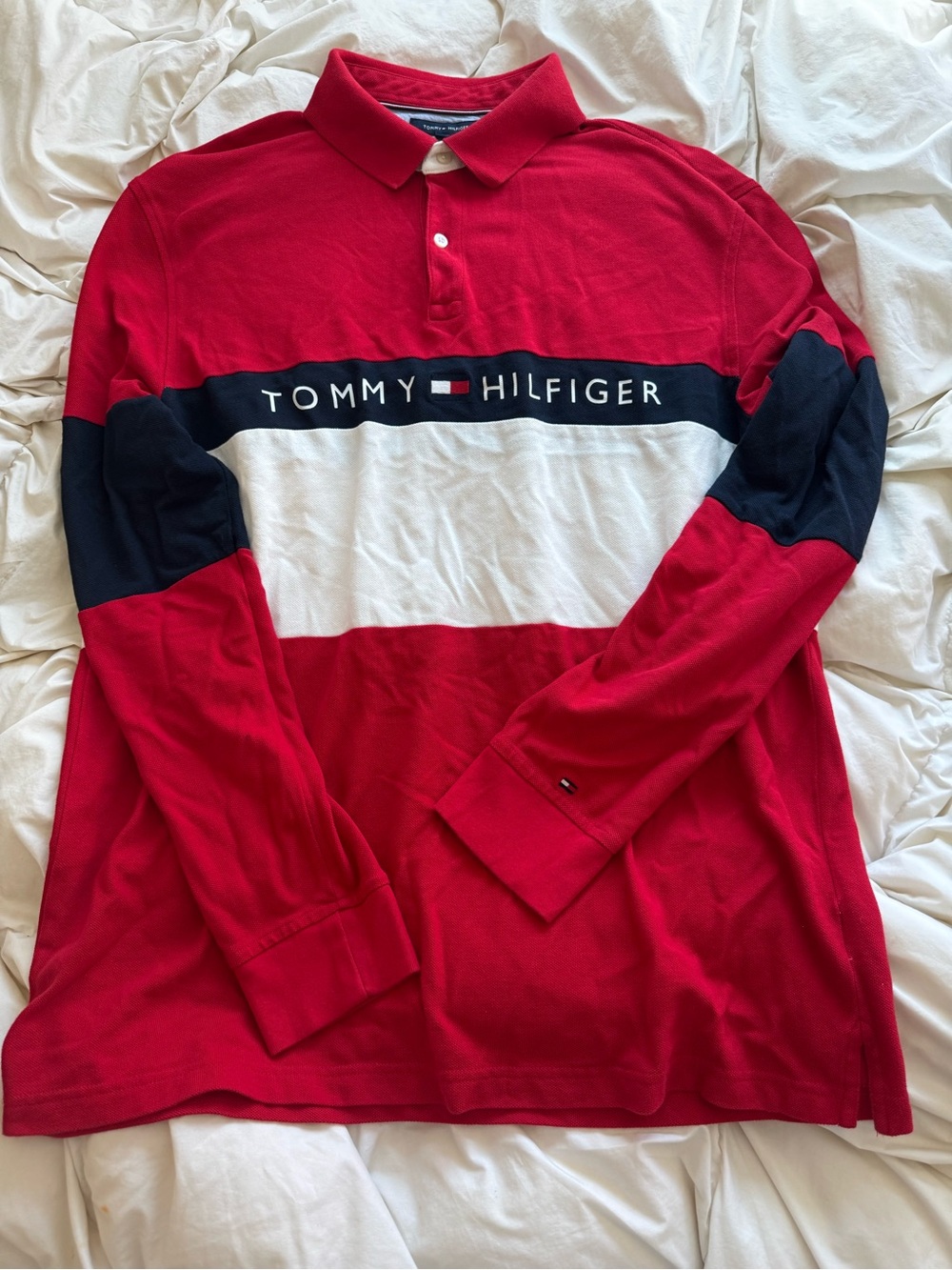 Tommy Hilfiger Red, Navy & White Colorblock Long-Sleeve Polo